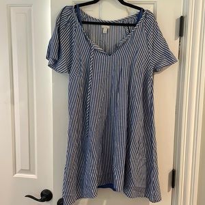 HINGE L blue/silver/metallic striped dress